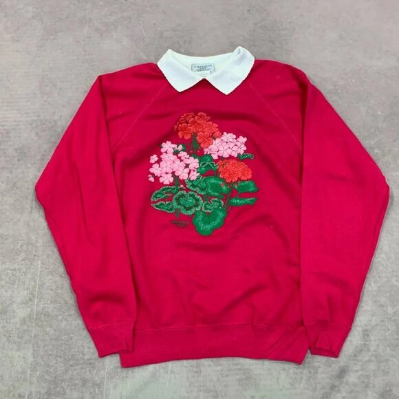 Vintage Sweatshirt cottagecore flower patterned jumper with collar Women's - Picture 1 of 5